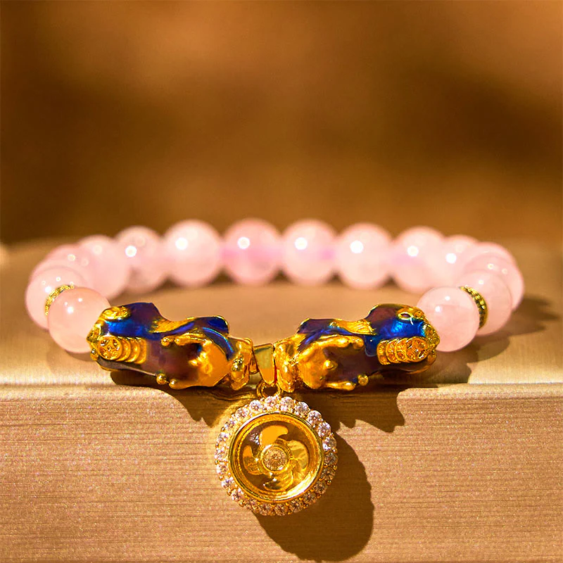 Braccialetto con ciondolo a forma di ciclone PiXiu Buddha Stones e cristallo rosa che cambia colore - Image 3