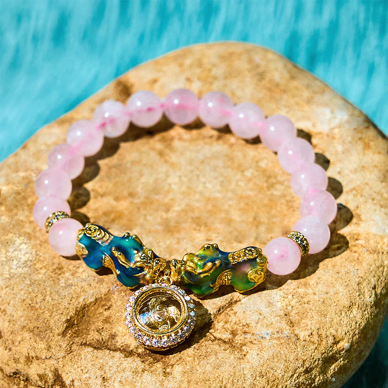 Braccialetto con ciondolo a forma di ciclone PiXiu Buddha Stones e cristallo rosa che cambia colore - Image 6