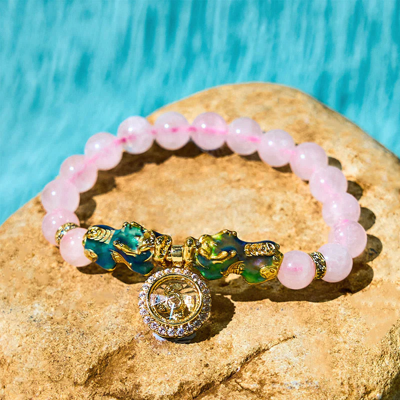 Braccialetto con ciondolo a forma di ciclone PiXiu Buddha Stones e cristallo rosa che cambia colore - Image 7