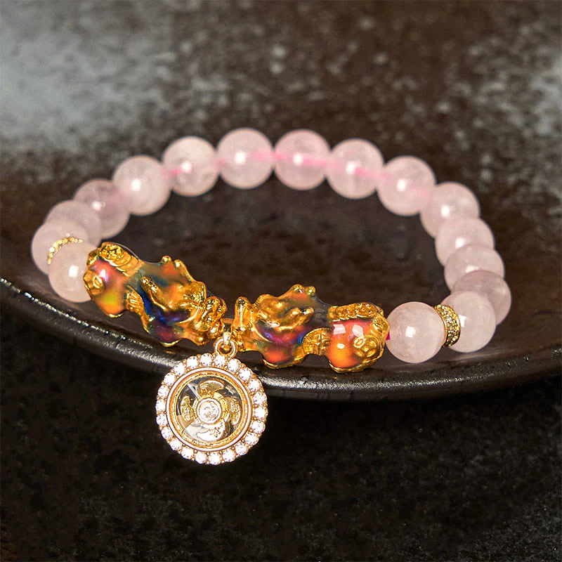Braccialetto con ciondolo a forma di ciclone PiXiu Buddha Stones e cristallo rosa che cambia colore - Image 9