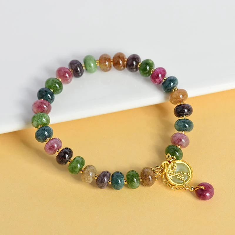 Braccialetto con ciondolo a forma di coniglio con fiore carino e tormalina colorata Buddha Stones - Image 3