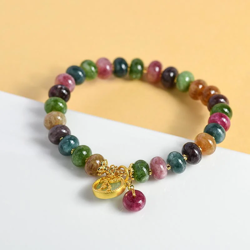 Braccialetto con ciondolo a forma di coniglio con fiore carino e tormalina colorata Buddha Stones - Image 4