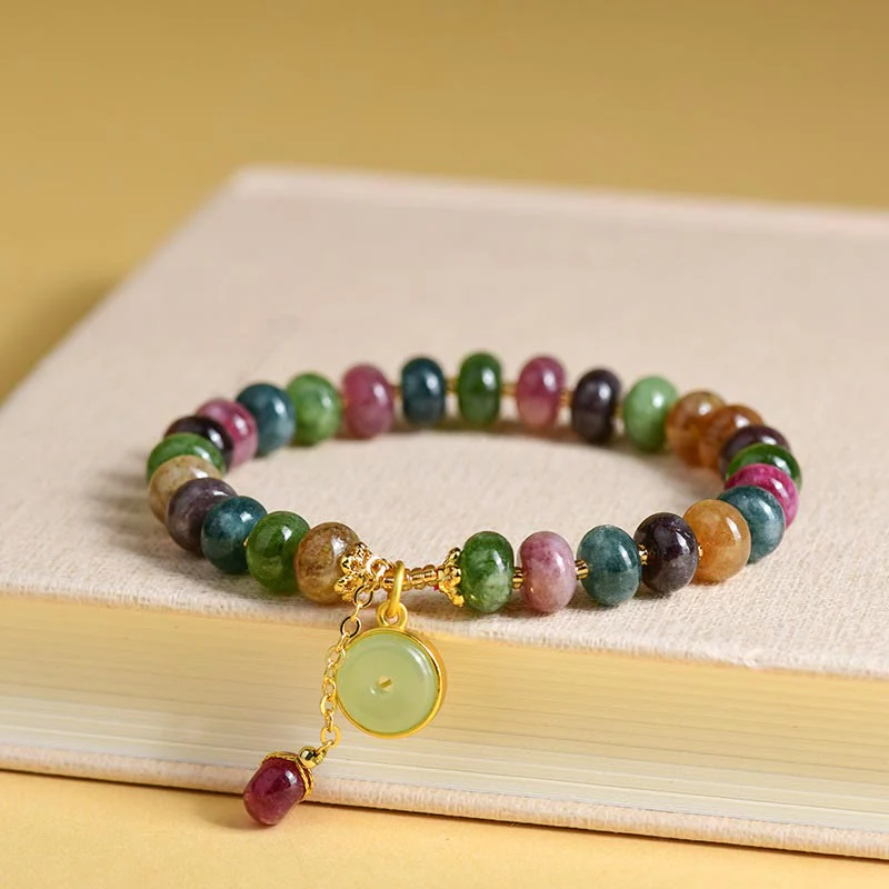 Braccialetto con ciondolo a forma di coniglio con fiore carino e tormalina colorata Buddha Stones - Image 5