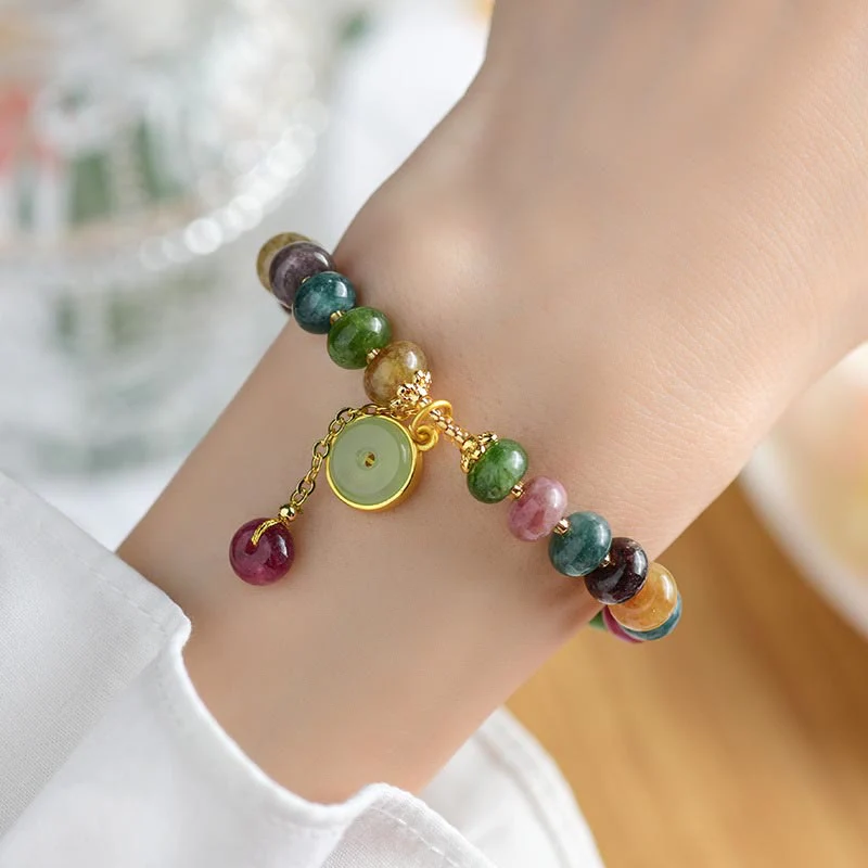 Braccialetto con ciondolo a forma di coniglio con fiore carino e tormalina colorata Buddha Stones - Image 6