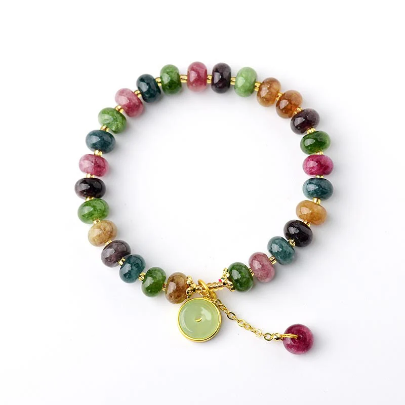 Braccialetto con ciondolo a forma di coniglio con fiore carino e tormalina colorata Buddha Stones - Image 7