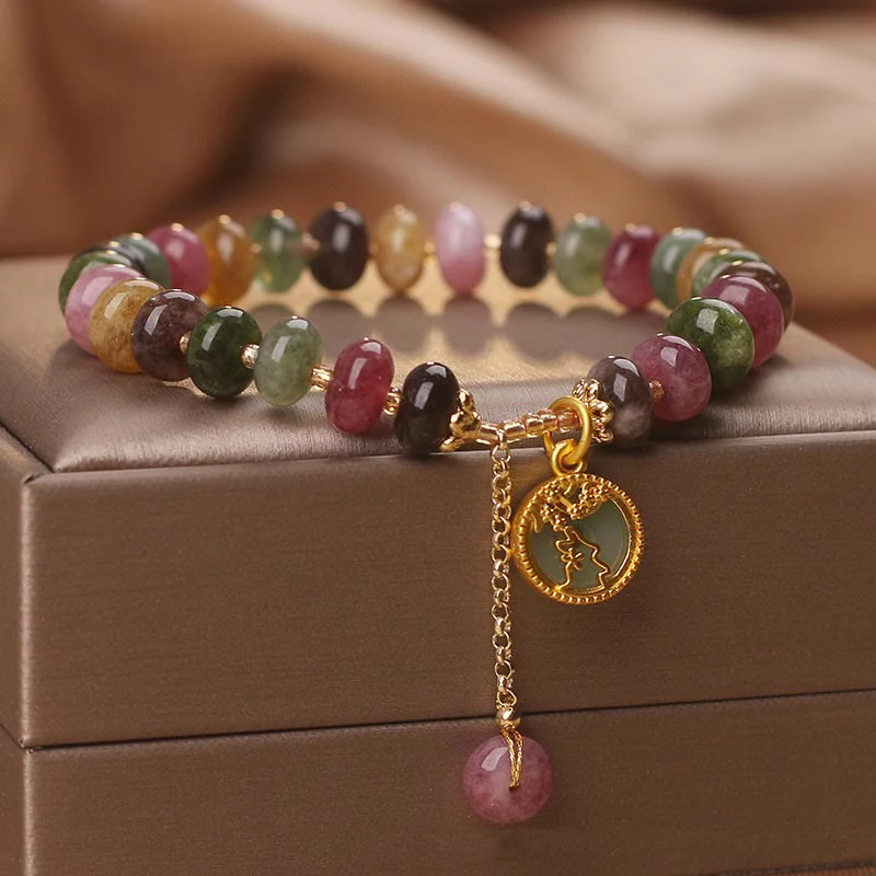 Braccialetto con ciondolo a forma di coniglio con fiore carino e tormalina colorata Buddha Stones - Image 8