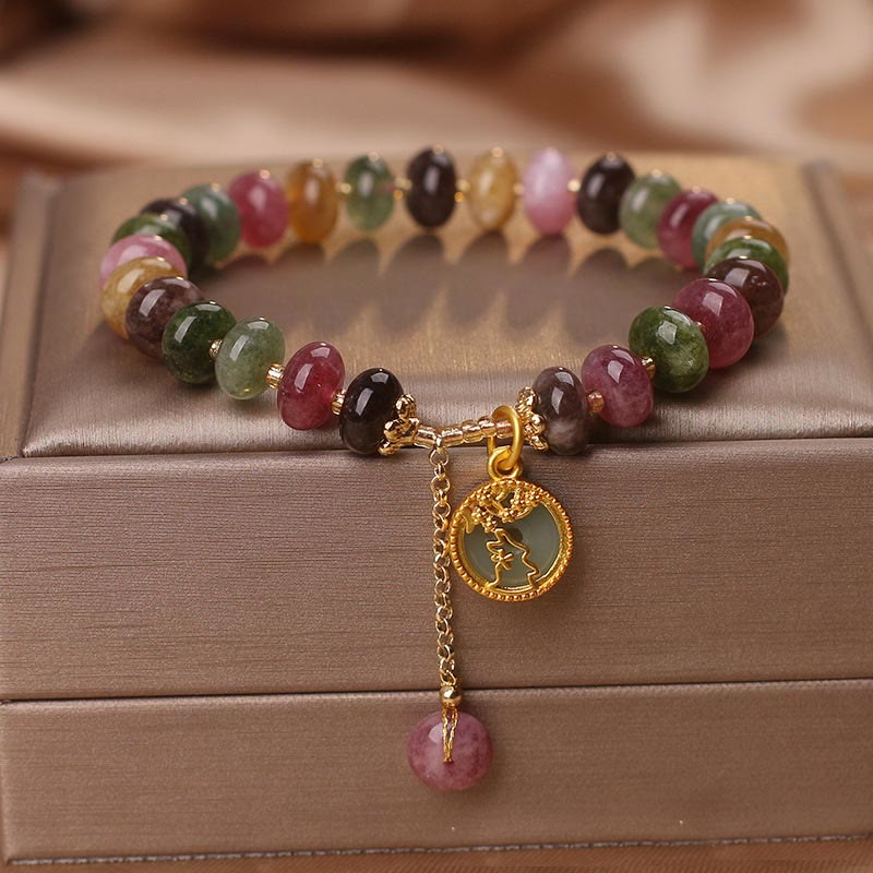 Braccialetto con ciondolo a forma di coniglio con fiore carino e tormalina colorata Buddha Stones - Image 9