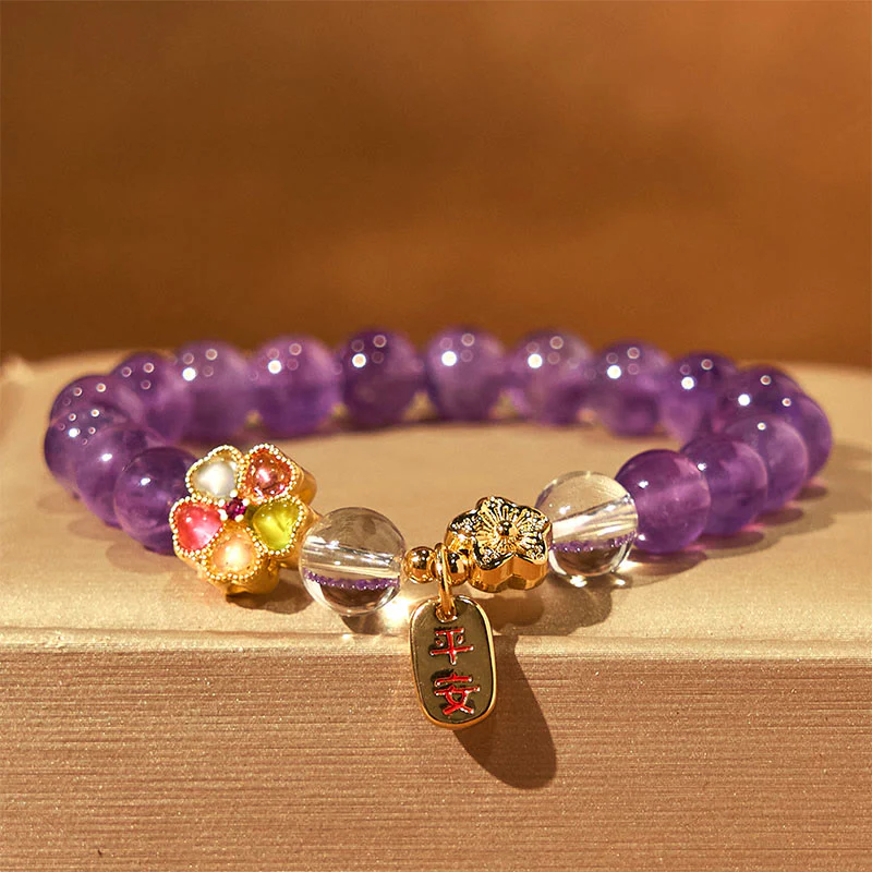 Braccialetto con ciondolo a forma di fiore di cristallo bianco naturale ametista Buddha Stones, sicuro e sano
