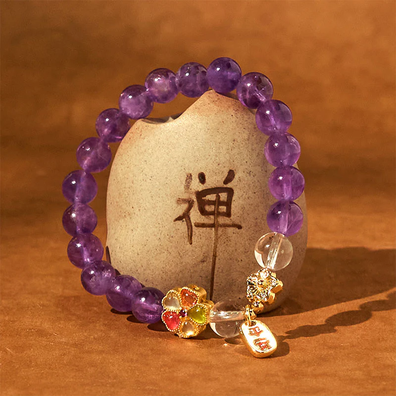 Braccialetto con ciondolo a forma di fiore di cristallo bianco naturale ametista Buddha Stones, sicuro e sano - Image 5