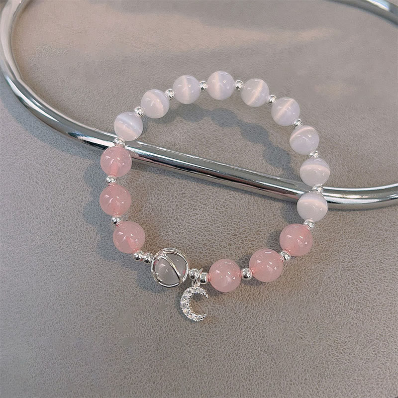 Braccialetto con ciondolo a forma di luna e cristallo rosa occhio di gatto naturale Buddha Stones - Image 3