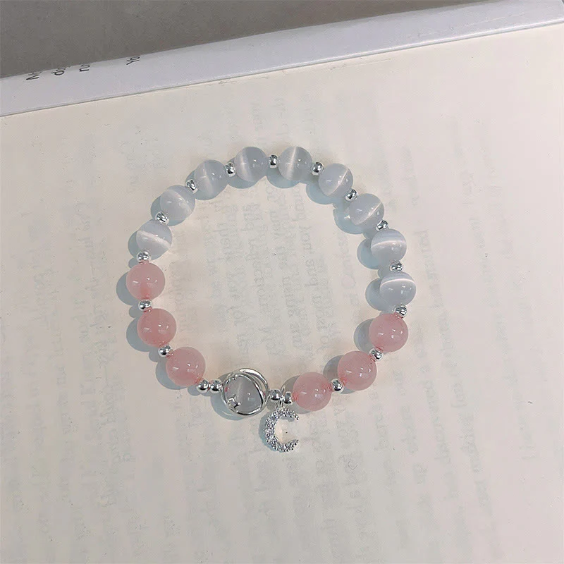 Braccialetto con ciondolo a forma di luna e cristallo rosa occhio di gatto naturale Buddha Stones - Image 4
