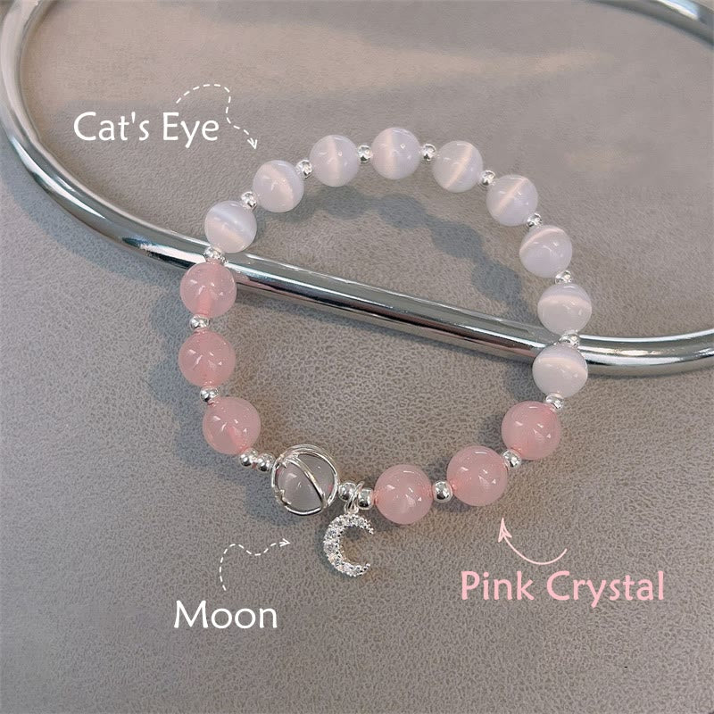 Braccialetto con ciondolo a forma di luna e cristallo rosa occhio di gatto naturale Buddha Stones - Image 5