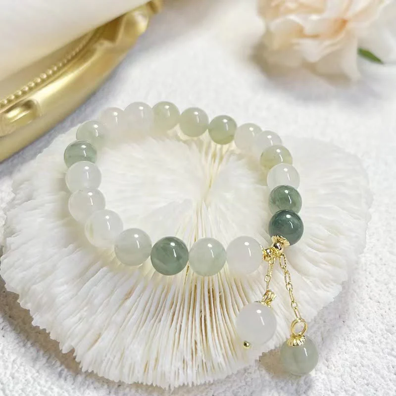 Braccialetto con ciondolo a forma di perlina di fortuna con abbondanza di giada sfumata naturale Buddha Stones