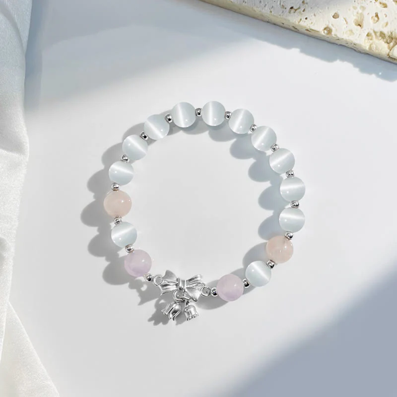 Braccialetto con ciondolo a forma di rosetta in pietra occhio di gatto, lavanda, ametista e Buddha Stones