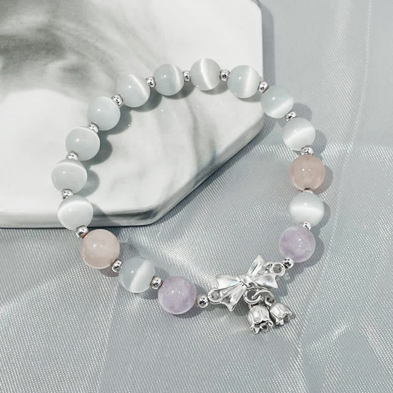 Braccialetto con ciondolo a forma di rosetta in pietra occhio di gatto, lavanda, ametista e Buddha Stones - Image 3