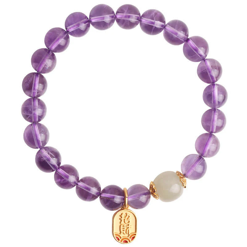 Braccialetto con ciondolo curativo in giada Hetian con cristallo di ametista naturale Buddha Stones - Image 15