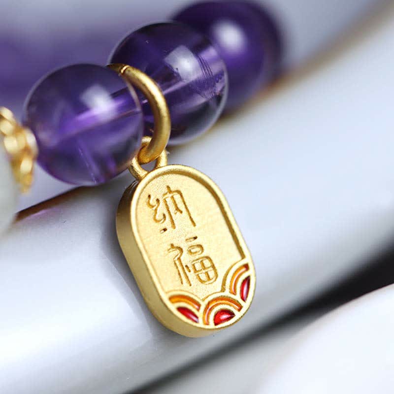 Braccialetto con ciondolo curativo in giada Hetian con cristallo di ametista naturale Buddha Stones - Image 9