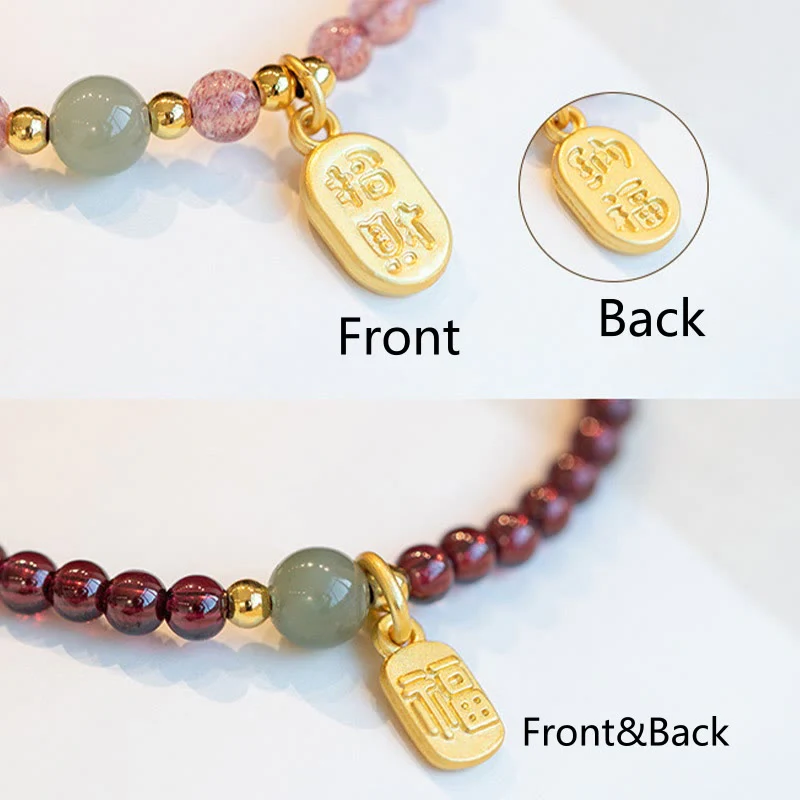 Braccialetto con ciondolo curativo in pietra naturale di quarzo Buddha Stones , granato, giada, fortuna e carattere Fu - Image 18