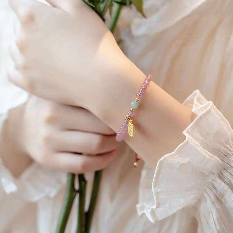 Braccialetto con ciondolo curativo in pietra naturale di quarzo Buddha Stones , granato, giada, fortuna e carattere Fu - Image 8