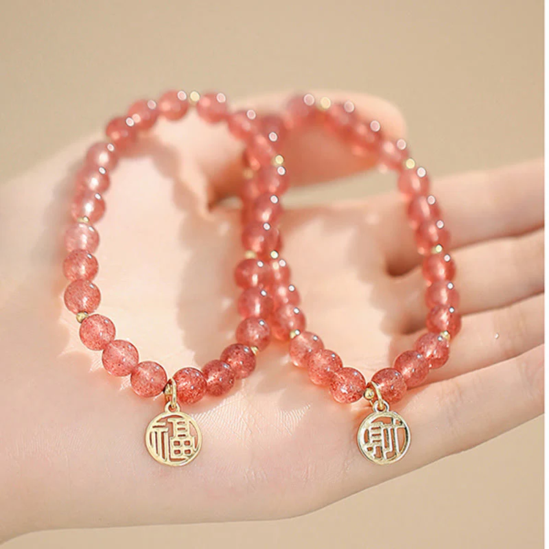 Braccialetto con ciondolo curativo in quarzo fragola placcato oro 14K Buddha Stones Fu - Image 10