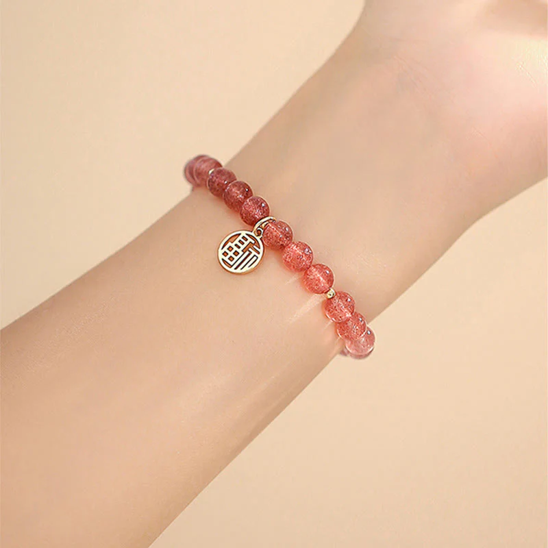 Braccialetto con ciondolo curativo in quarzo fragola placcato oro 14K Buddha Stones Fu - Image 11