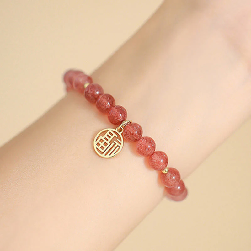 Braccialetto con ciondolo curativo in quarzo fragola placcato oro 14K Buddha Stones Fu - Image 12