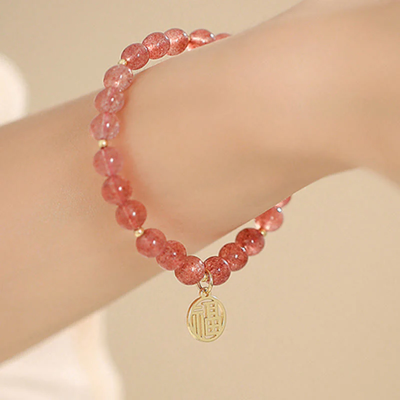 Braccialetto con ciondolo curativo in quarzo fragola placcato oro 14K Buddha Stones Fu - Image 13