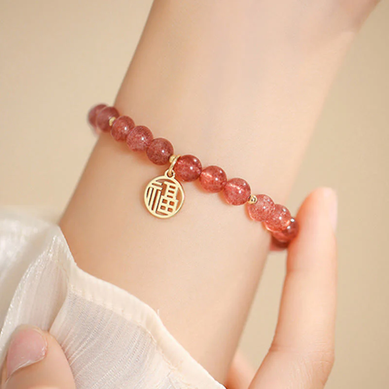 Braccialetto con ciondolo curativo in quarzo fragola placcato oro 14K Buddha Stones Fu - Image 15