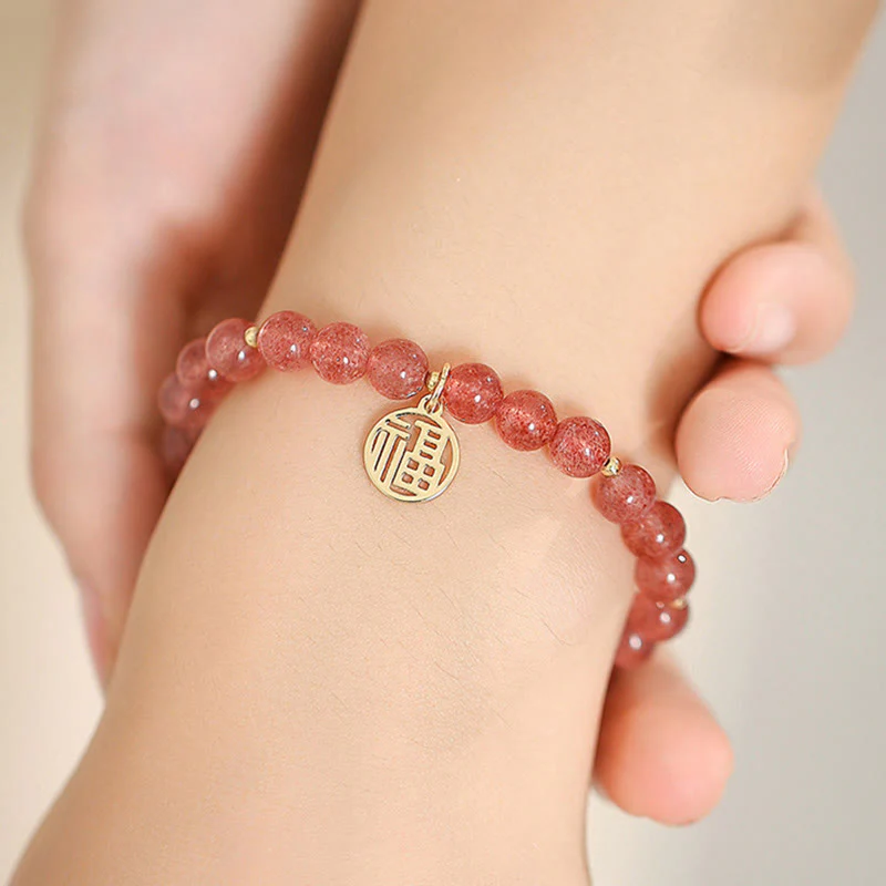 Braccialetto con ciondolo curativo in quarzo fragola placcato oro 14K Buddha Stones Fu - Image 16