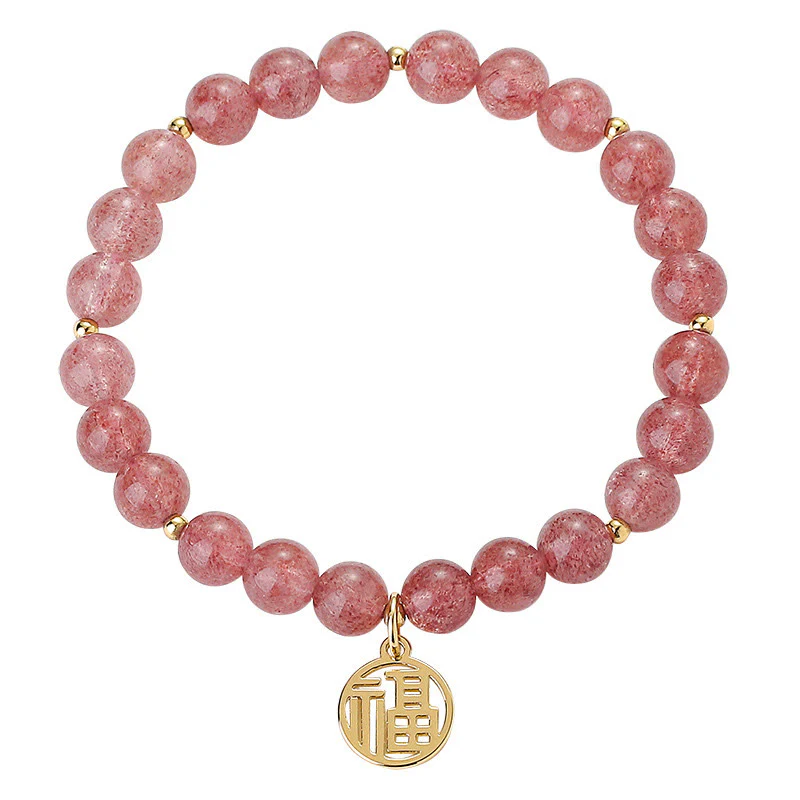 Braccialetto con ciondolo curativo in quarzo fragola placcato oro 14K Buddha Stones Fu - Image 17