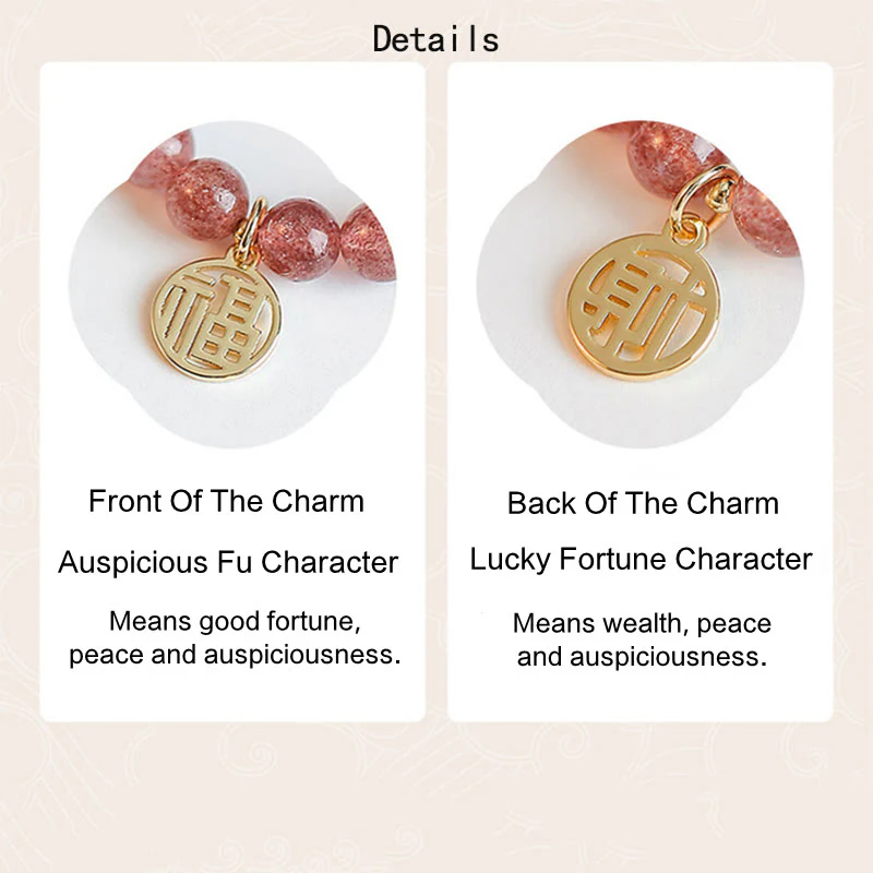 Braccialetto con ciondolo curativo in quarzo fragola placcato oro 14K Buddha Stones Fu - Image 5