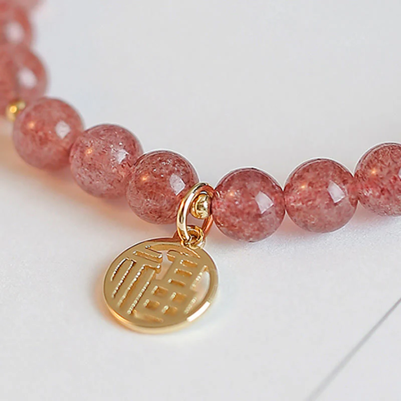 Braccialetto con ciondolo curativo in quarzo fragola placcato oro 14K Buddha Stones Fu - Image 6