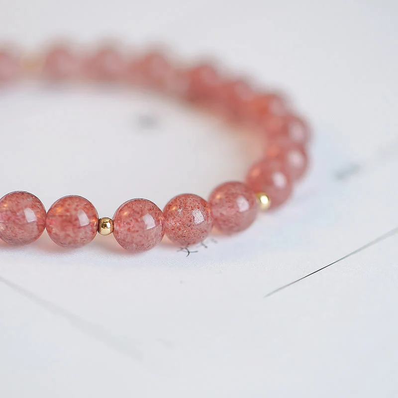 Braccialetto con ciondolo curativo in quarzo fragola placcato oro 14K Buddha Stones Fu - Image 8
