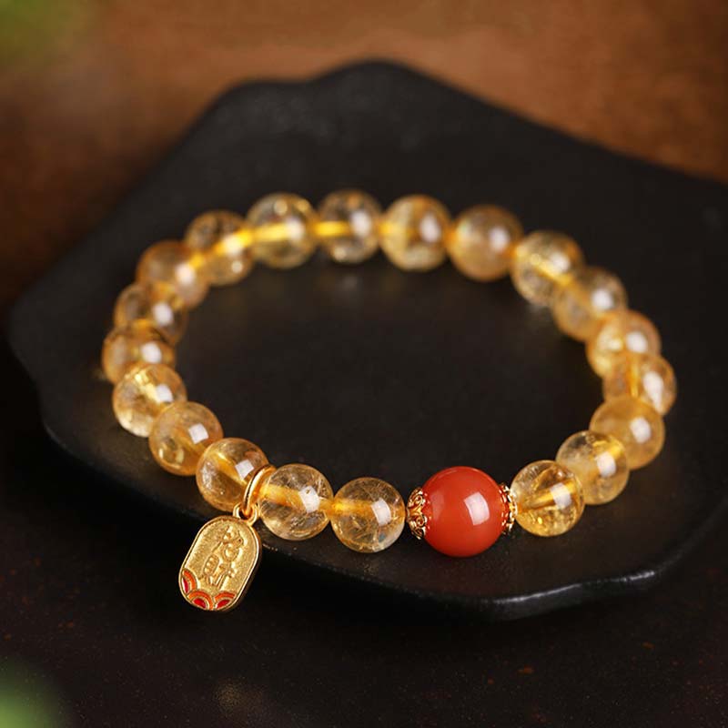 Braccialetto con ciondolo della fortuna in agata rossa e citrino Buddha Stones - Image 2