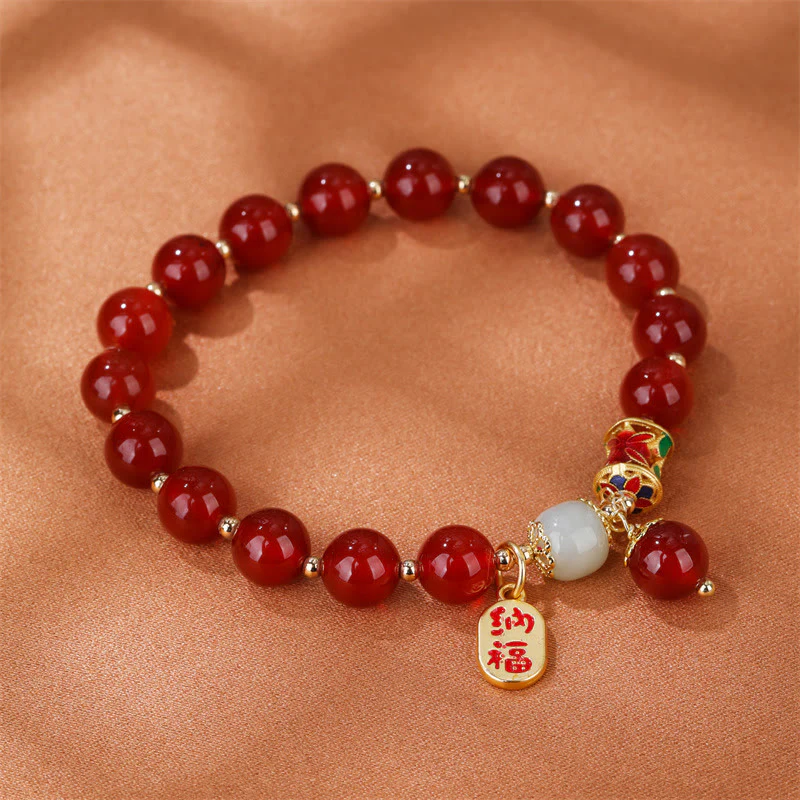 Braccialetto con ciondolo di giada agata rossa naturale, fortuna e benedizione - Image 7