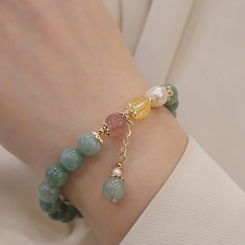 Braccialetto con ciondolo di perle di giada e quarzo fragola, Buddha Stones , abbondanza e fortuna - Image 8
