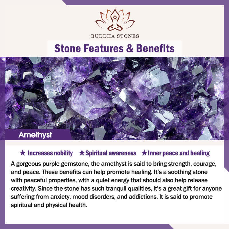 Braccialetto con ciondolo di perline di guarigione Buddha Stones Natural Ametista Crystal Inner Peace - Image 8