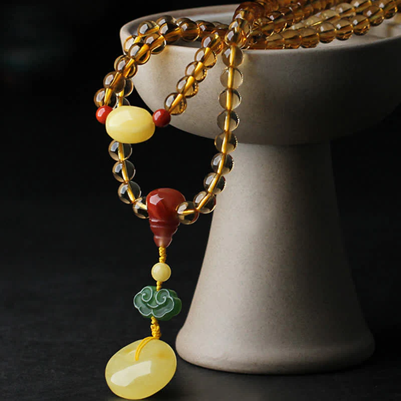 Braccialetto con ciondolo di protezione PiXiu, 108 perle di Mala, ambra citrino naturale, fibbia della pace, agata rossa - Image 10