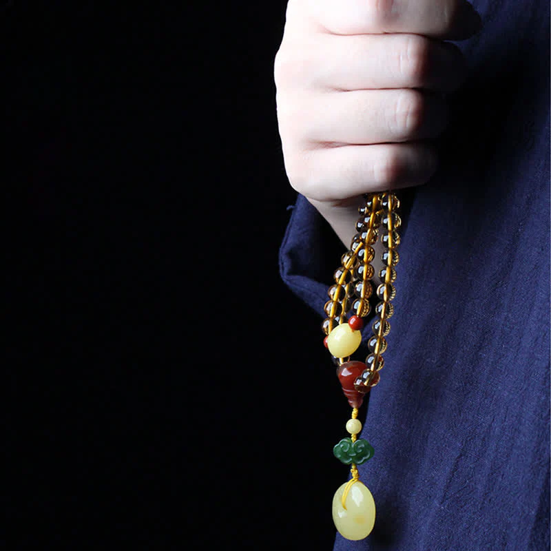 Braccialetto con ciondolo di protezione PiXiu, 108 perle di Mala, ambra citrino naturale, fibbia della pace, agata rossa - Image 8