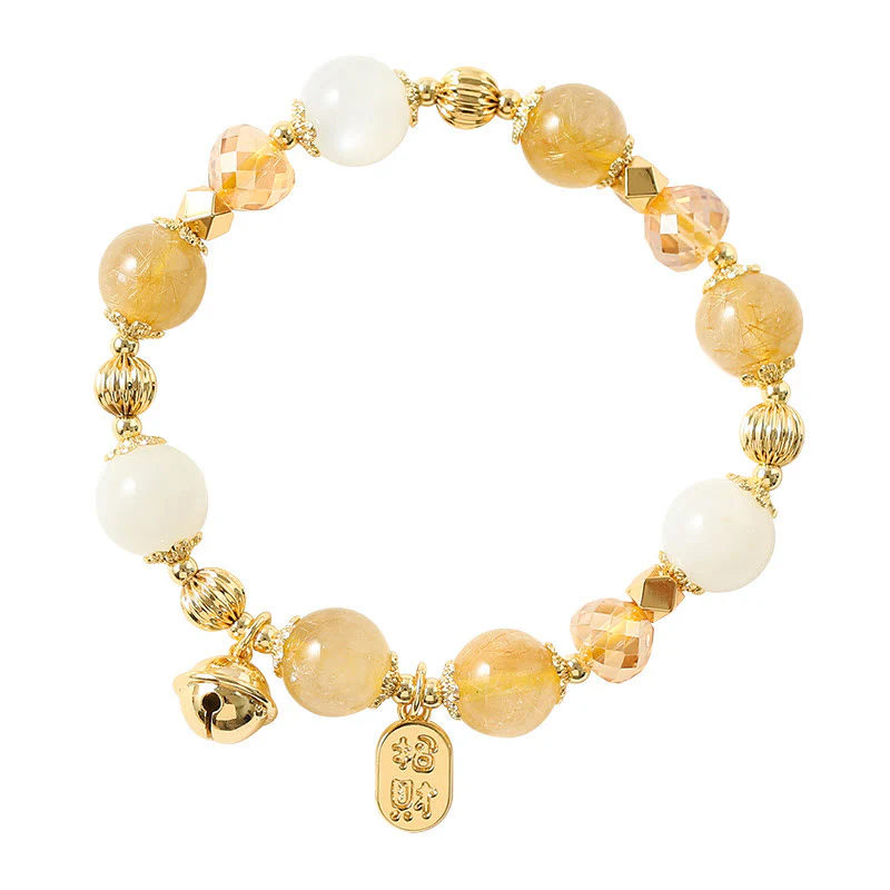 Braccialetto con ciondolo fortunato con campanella della ricchezza in quarzo rutilato dorato placcato oro 14K Buddha Stones - Image 10