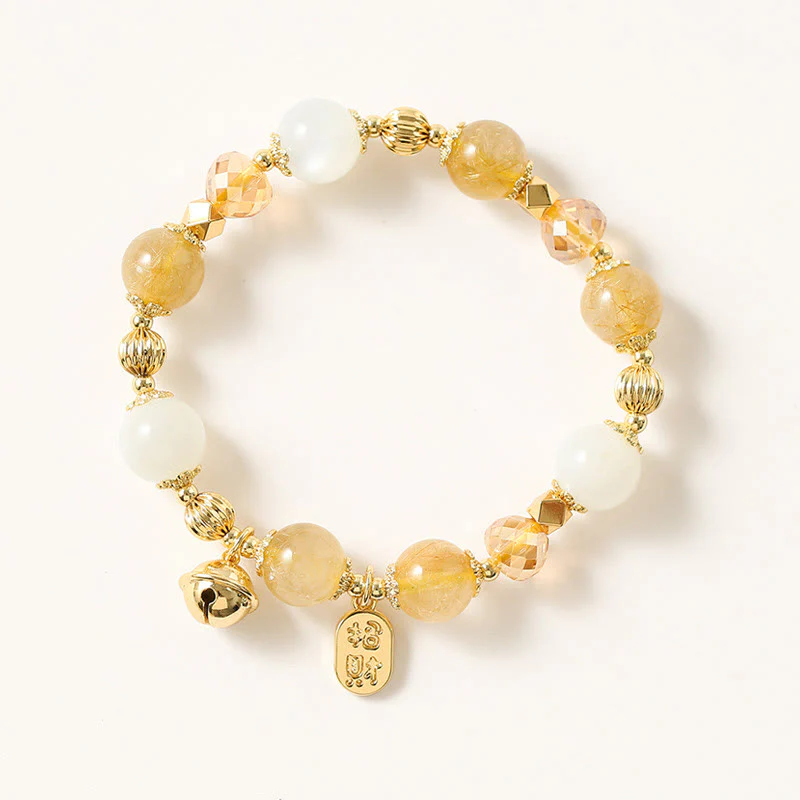 Braccialetto con ciondolo fortunato con campanella della ricchezza in quarzo rutilato dorato placcato oro 14K Buddha Stones - Image 2