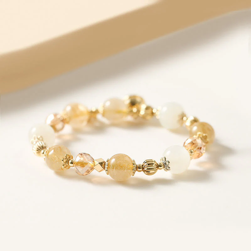 Braccialetto con ciondolo fortunato con campanella della ricchezza in quarzo rutilato dorato placcato oro 14K Buddha Stones - Image 3