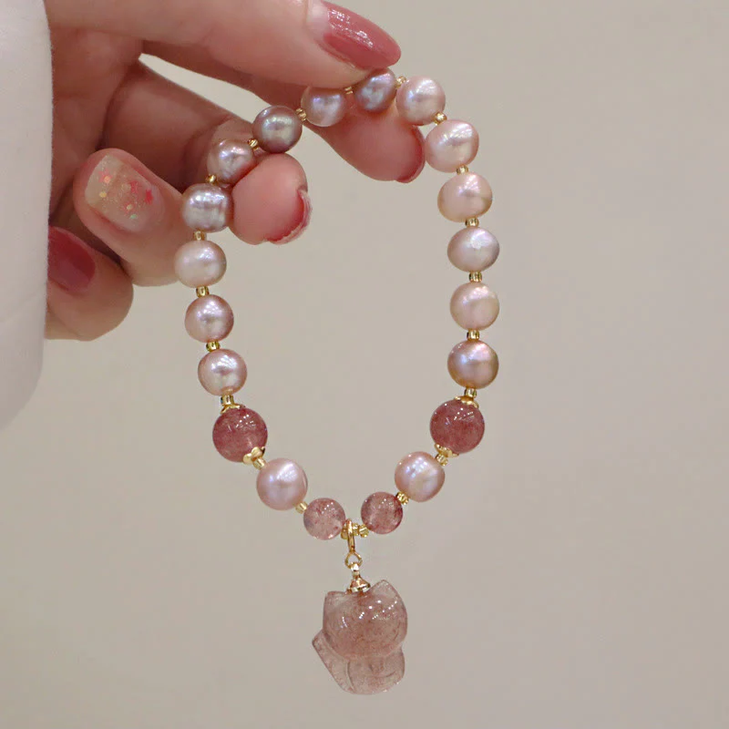 Braccialetto con ciondolo guarigione amore volpe carina perla naturale quarzo fragola Buddha Stones - Image 12