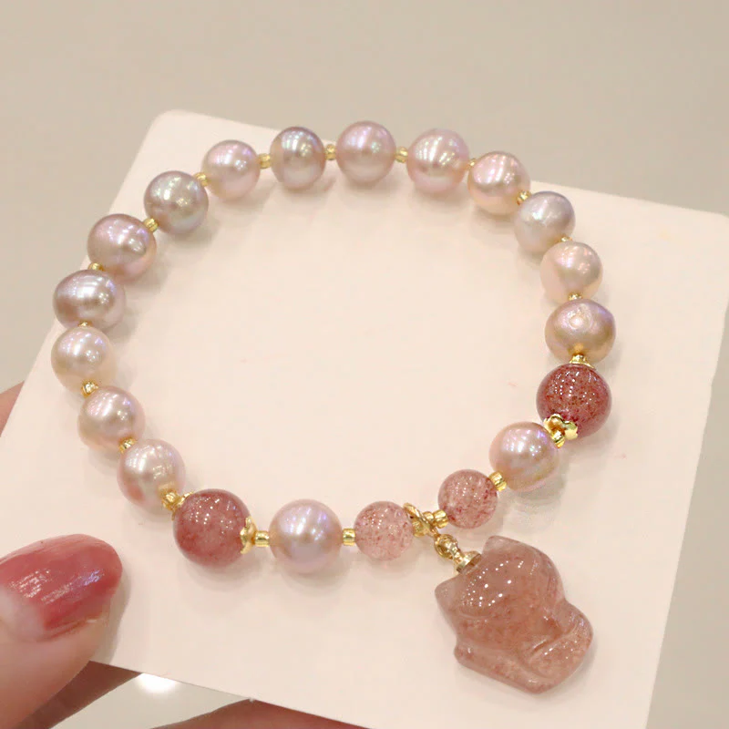 Braccialetto con ciondolo guarigione amore volpe carina perla naturale quarzo fragola Buddha Stones - Image 2