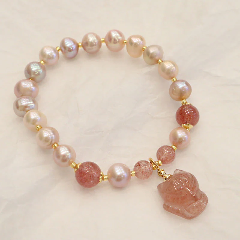 Braccialetto con ciondolo guarigione amore volpe carina perla naturale quarzo fragola Buddha Stones - Image 9