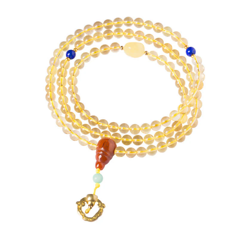 Braccialetto con ciondolo in argento sterling 925, 108 perline Mala, citrino naturale, agata rossa, ambra e piacere - Image 15