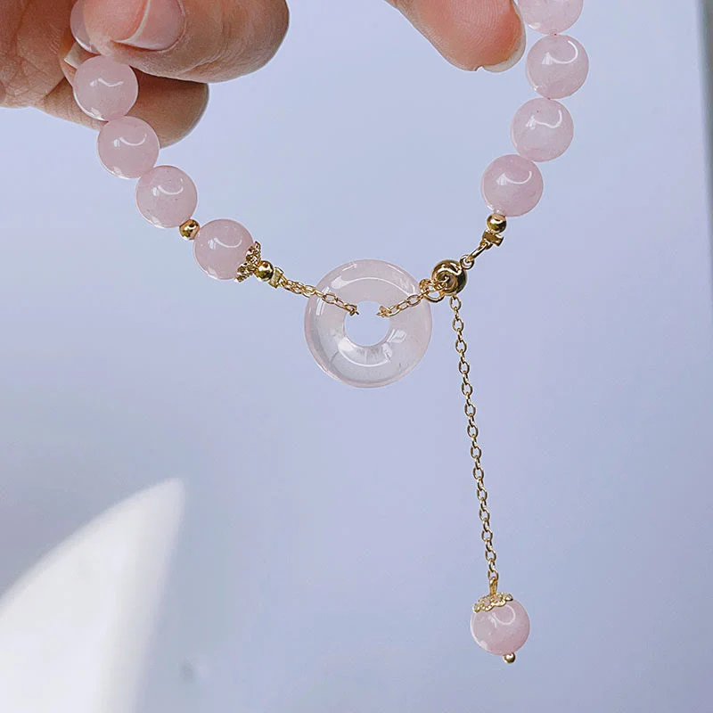 Braccialetto con ciondolo in cristallo rosa naturale Buddha Stones Peace Buckle Love - Image 3