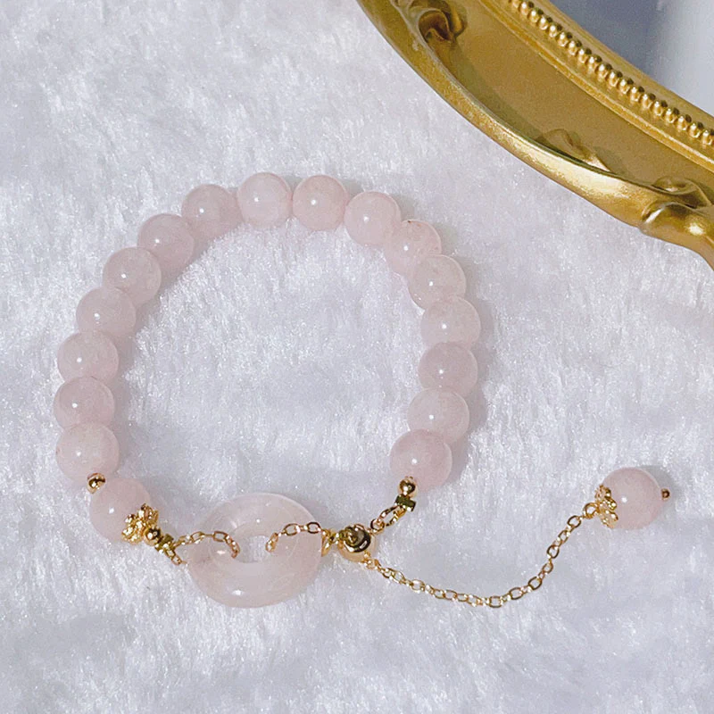 Braccialetto con ciondolo in cristallo rosa naturale Buddha Stones Peace Buckle Love - Image 5