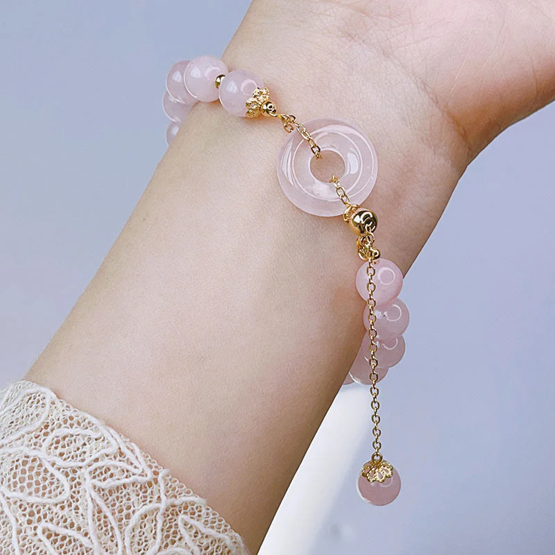 Braccialetto con ciondolo in cristallo rosa naturale Buddha Stones Peace Buckle Love - Image 7