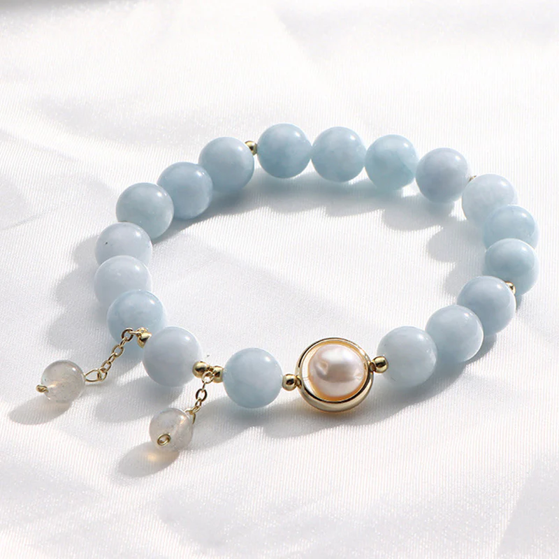 Braccialetto con ciondolo in perle di pietra di luna, acquamarina e perle curative Buddha Stones